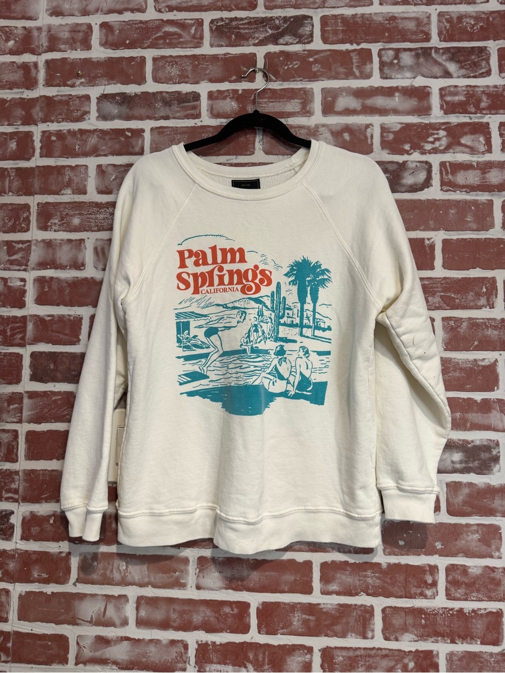 Retro Brand Palm Springs California Graphic Sweatshirt Cream Small